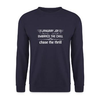 Januar-Freude, Umarmung, Chill-Jagd, Nervenkitzel - Unisex Pullover - Navy - Vorne - Alina (178cm) & Michal (187cm)