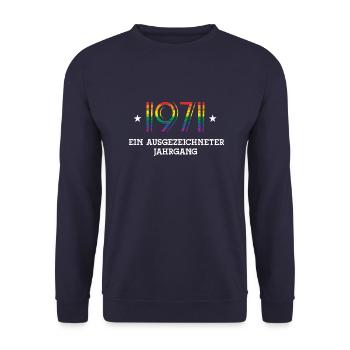 Geburtstag Jahrgang 1971 Geburtsjahr 71 Geb - Unisex Pullover - Navy - Vorne - Alina (178cm) & Michal (187cm)