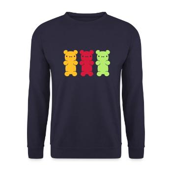 3 bunte Gummibaerchen - Unisex Pullover - Navy - Vorne - Alina (178cm) & Michal (187cm)