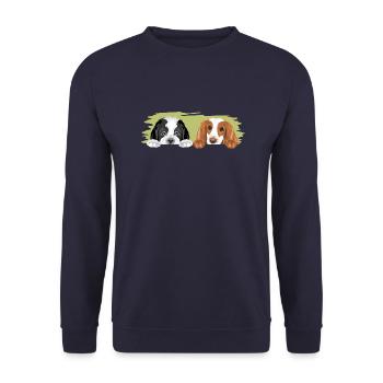 Bernhardiner und Cocker Spaniel sind beste Freunde - Unisex Pullover - Navy - Vorne - Alina (178cm) & Michal (187cm)