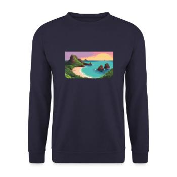 Fernando de Noronha, Brasilien - Pixel Art - Unisex Pullover - Navy - Vorne - Alina (178cm) & Michal (187cm)