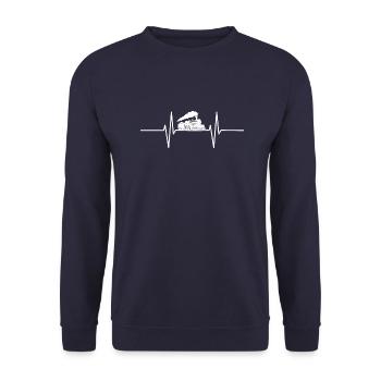 Heartbeat with train / locomotive / steam locomotive - Unisex Sweatshirt - navy - Front - Alina (178cm) & Michal (187cm)
