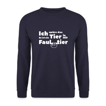 Ich spüre das Tier in mir. Es ist ein FAULTIER. - Unisex Pullover - Navy - Vorne - Alina (178cm) & Michal (187cm)