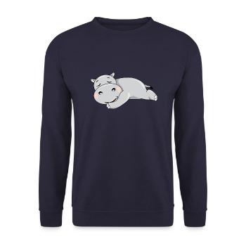 Cute sleeping hippo - Unisex Sweatshirt - navy - Front - Alina (178cm) & Michal (187cm)