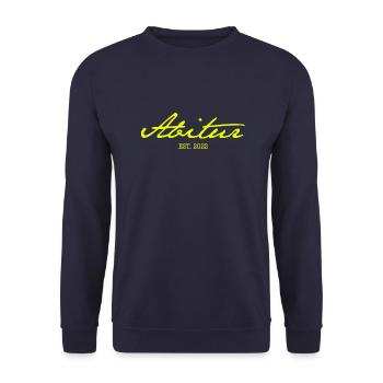Abi '22 Motto mit Stil - Mission accomplished 2022 - Unisex Pullover - Navy - Vorne - Alina (178cm) & Michal (187cm)