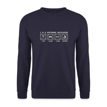 I'm a Software Developer - Softwareentwicklerin - Unisex Pullover - Navy - Vorne - Alina (178cm) & Michal (187cm)