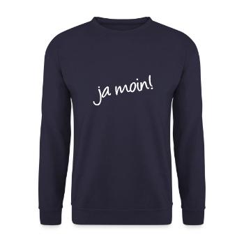 Ja Moin! - Guten Morgen - Nordsee - Ostsee - Anker - Unisex Pullover - Navy - Vorne - Alina (178cm) & Michal (187cm)