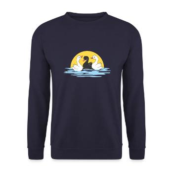 Drei süße schwimmende Babyschwäne - Unisex Pullover - Navy - Vorne - Alina (178cm) & Michal (187cm)