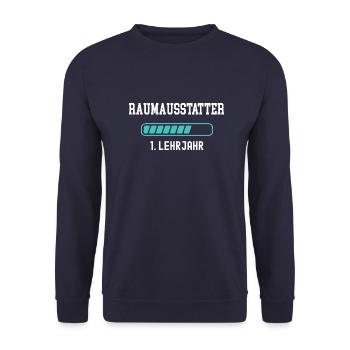 Raumausstatter Ausbildung 1 Lehrjahr 1. Berufsjahr - Unisex Pullover - Navy - Vorne - Alina (178cm) & Michal (187cm)