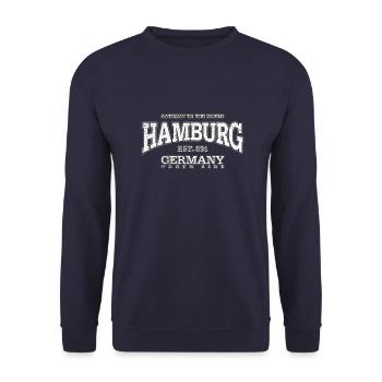 Hamburg (white oldstyle) - Unisex Sweatshirt - navy - Front - Alina (178cm) & Michal (187cm)