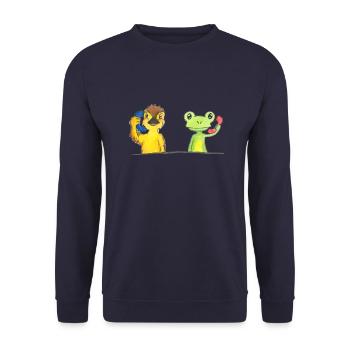 Ente und Frosch - Unisex Pullover - Navy - Vorne - Alina (178cm) & Michal (187cm)