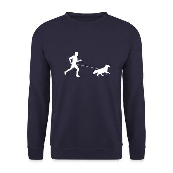 Course tout-terrain - Coureur avec chien - Canicross Chien - Sweat-shirt Unisexe - marine - Devant - Alina (178cm) & Michal (187cm)