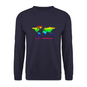 Regenbogen Weltkarte Tshirt One Planet Erde - Unisex Pullover - Navy - Vorne - Alina (178cm) & Michal (187cm)