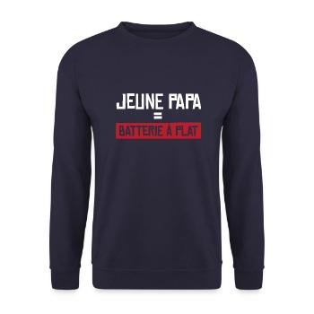 Jeune papa batterie à plat Cadeau homme humour - Sweat-shirt Unisexe - marine - Devant - Alina (178cm) & Michal (187cm)