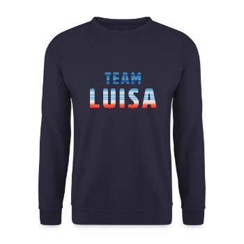 Team Luisa | Warming Stripes - Unisex Pullover - Navy - Vorne - Alina (178cm) & Michal (187cm)