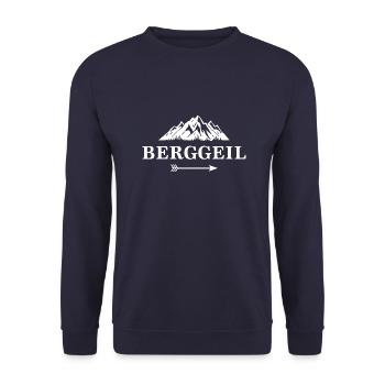 Berggeil Bergsteigen Wandern Gebirge Geschenk - Unisex Pullover - Navy - Vorne - Alina (178cm) & Michal (187cm)