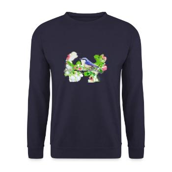 grand, oiseau, fleurs, aquarelle - Sweat-shirt Unisexe - marine - Devant - Alina (178cm) & Michal (187cm)
