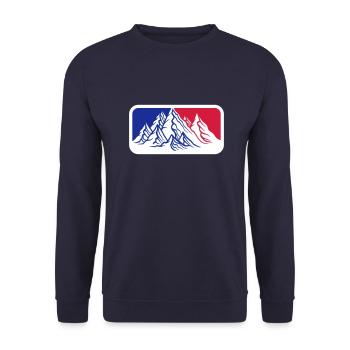 rot blau logo berge huegel alpen wandern urlaug fe - Unisex Pullover - Navy - Vorne - Alina (178cm) & Michal (187cm)