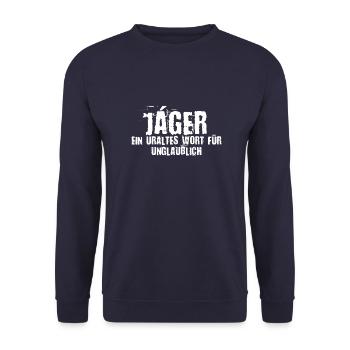 Cooler Spruch Jagd Jäger Geschenkidee - Unisex Pullover - Navy - Vorne - Alina (178cm) & Michal (187cm)
