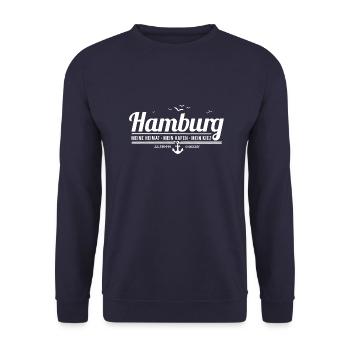 Hamburg - meine Heimat, mein Hafen, mein Kiez - Unisex Pullover - Navy - Vorne - Alina (178cm) & Michal (187cm)