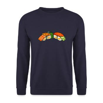 Sushi macht glücklich - Unisex Pullover - Navy - Vorne - Alina (178cm) & Michal (187cm)