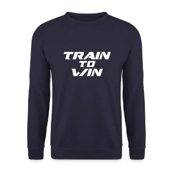 TRAINS TO WIN - Unisex Sweatshirt - navy - Front - Alina (178cm) & Michal (187cm)