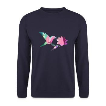 hummingbird, watercolor, lotus, bird, painting, flower - Unisex Sweatshirt - navy - Front - Alina (178cm) & Michal (187cm)