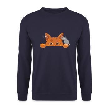 Mouse tells secrets to a ginger cat - Unisex Sweatshirt - navy - Front - Alina (178cm) & Michal (187cm)