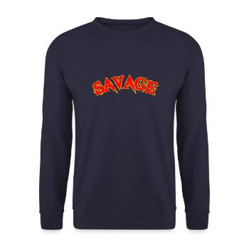 Savage Lettering Metal Musikstil - Unisex Pullover - Navy - Vorne - Alina (178cm) & Michal (187cm)