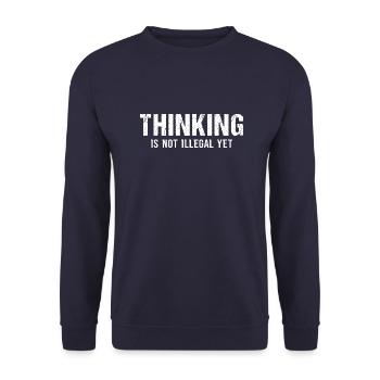 Thinking Is Not illegal yet Vintage Brain Sprüche - Unisex Pullover - Navy - Vorne - Alina (178cm) & Michal (187cm)