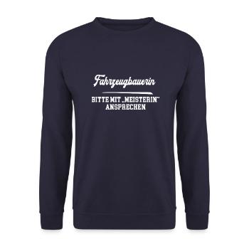 Fahrzeugbauerin Meisterin Fahrzeugbauermeisterin - Unisex Pullover - Navy - Vorne - Alina (178cm) & Michal (187cm)