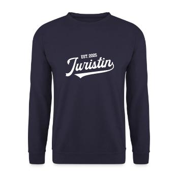 Juristin 2025 Jura Examen Bestanden Jurastudentin - Unisex Pullover - Navy - Vorne - Alina (178cm) & Michal (187cm)