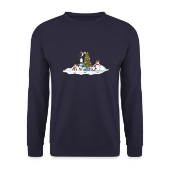 Penguins and friends decorating the Christmas tree - Unisex Sweatshirt - navy - Front - Alina (178cm) & Michal (187cm)