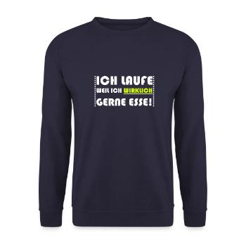 Ich laufe weil ich wirklich gerne esse - Unisex Pullover - Navy - Vorne - Alina (178cm) & Michal (187cm)