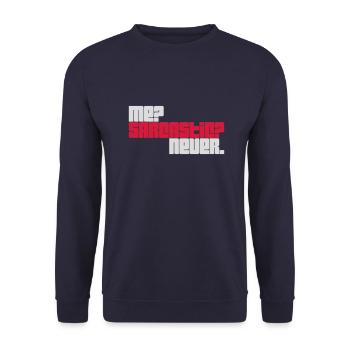 me sarcastic never Zitat - Unisex Pullover - Navy - Vorne - Alina (178cm) & Michal (187cm)