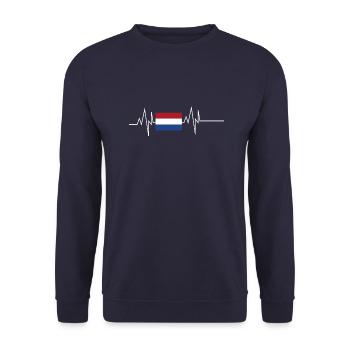 Niederlande Flagge Heartbeat - Unisex Pullover - Navy - Vorne - Alina (178cm) & Michal (187cm)