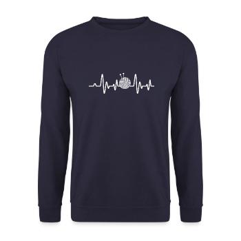 Knitting Crochet Yarn Vintage Graphic Stricken - Unisex Pullover - Navy - Vorne - Alina (178cm) & Michal (187cm)