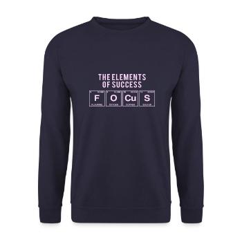 Lustiger Spruch: FOCUS - The Elements of Succes - Unisex Pullover - Navy - Vorne - Alina (178cm) & Michal (187cm)