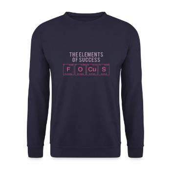 Lustiger Spruch: FOCUS - The Elements of Succes - Unisex Pullover - Navy - Vorne - Alina (178cm) & Michal (187cm)