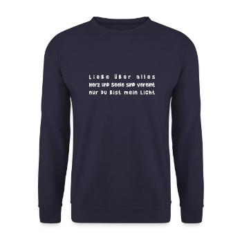 Liebe über alles nur du bist mein Licht I Geschenk - Unisex Pullover - Navy - Vorne - Alina (178cm) & Michal (187cm)