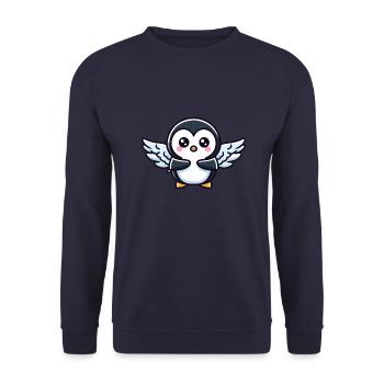 Himmlischer Pinguin Flügelschlag im Eiskalten - Unisex Pullover - Navy - Vorne - Alina (178cm) & Michal (187cm)