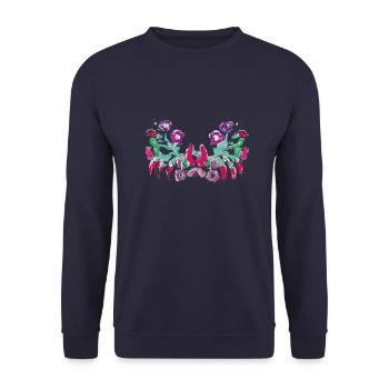 ungarische blumen,Ranke,floral,pink,Blumen - Unisex Pullover - Navy - Vorne - Alina (178cm) & Michal (187cm)