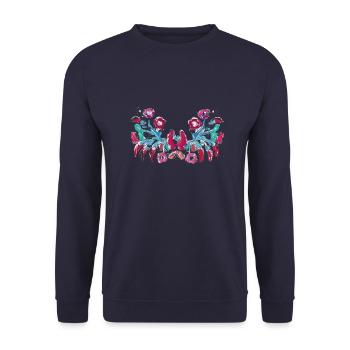 ungarische blumen,Ranke,floral,pink,Blumen - Unisex Pullover - Navy - Vorne - Alina (178cm) & Michal (187cm)