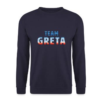 Team Greta | Warming Stripes - Unisex Pullover - Navy - Vorne - Alina (178cm) & Michal (187cm)