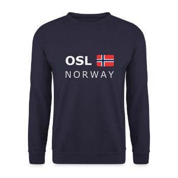 OSL NORWAY white-lettered 400 dpi - Unisex Sweatshirt - navy - Front - Alina (178cm) & Michal (187cm)