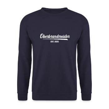 Oberbrandmeister 2025 Dienstgrad Feuerwehr FFW - Unisex Pullover - Navy - Vorne - Alina (178cm) & Michal (187cm)