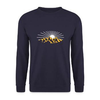 Bergmassiv mit Sonne - Unisex Pullover - Navy - Vorne - Alina (178cm) & Michal (187cm)
