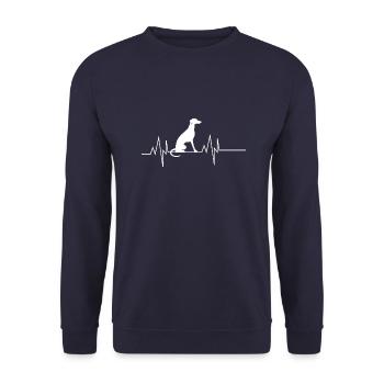 Greyhound Hund Rasse Herzschlag - Unisex Pullover - Navy - Vorne - Alina (178cm) & Michal (187cm)