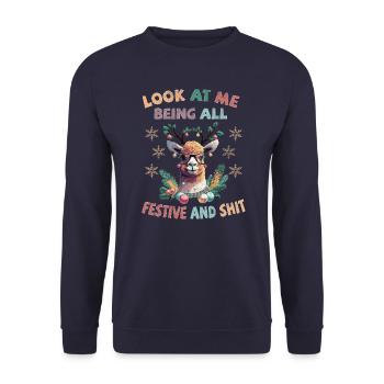 Look at me being all festive and shit - Lama - Unisex Pullover - Navy - Vorne - Alina (178cm) & Michal (187cm)