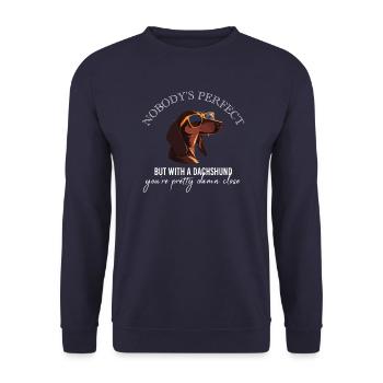 Nobodys perfect Dachshund Dackel Sausage Dog - Unisex Pullover - Navy - Vorne - Alina (178cm) & Michal (187cm)